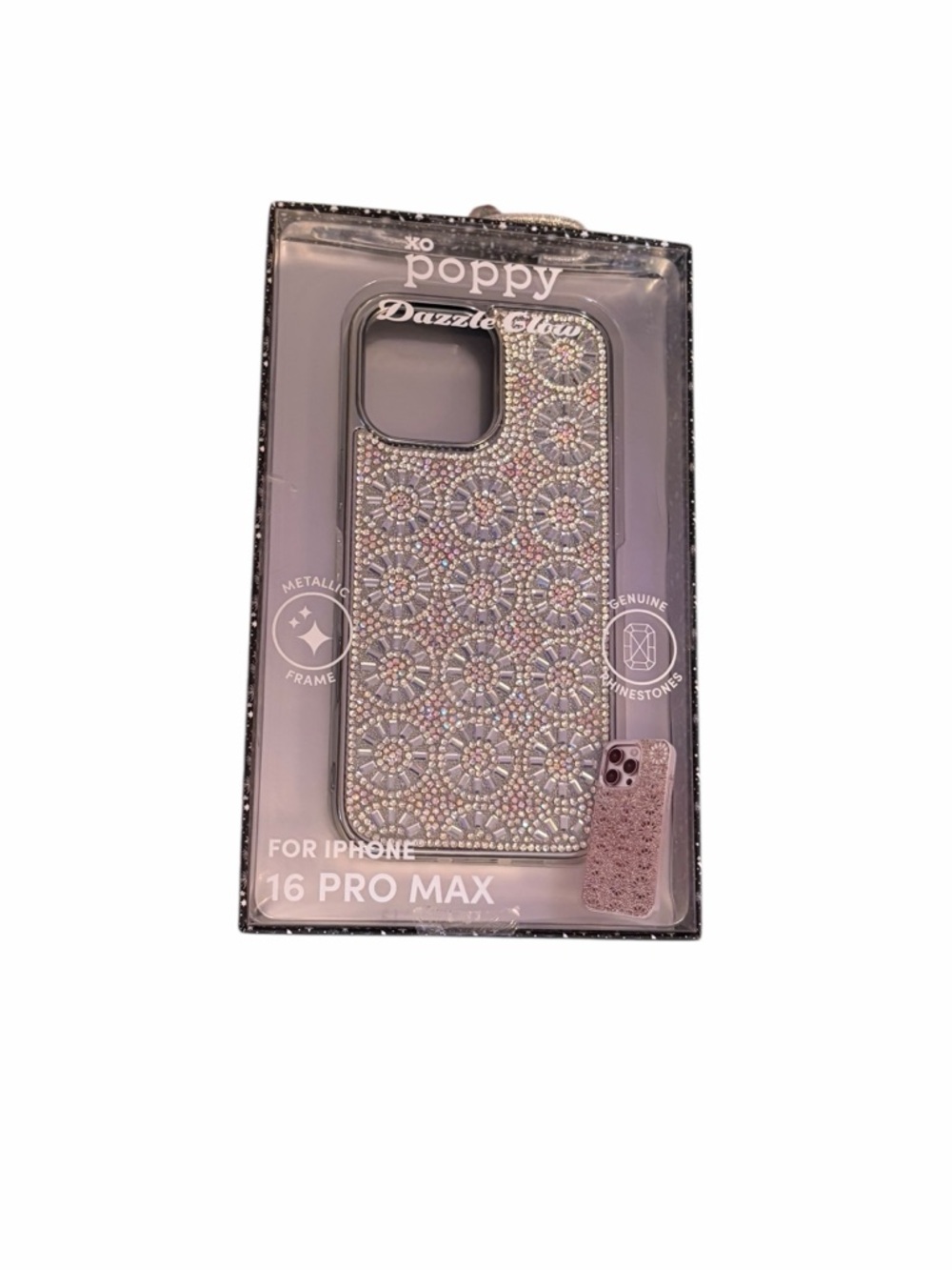 Poppy Dazzle Glow Glam Rhinestone Case for iPhone 16 Pro Max - Sparkling Silver